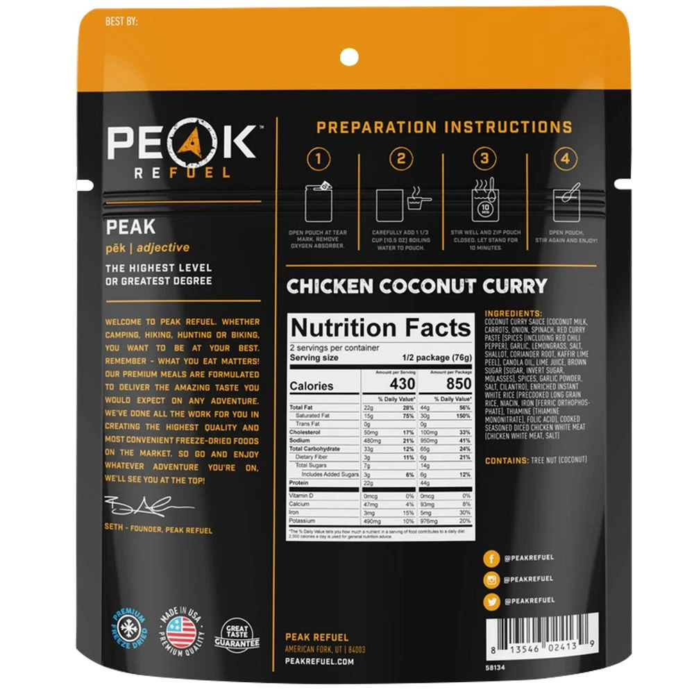 Peak Refuel Chicken Coconut Curry Pouch - Image 2